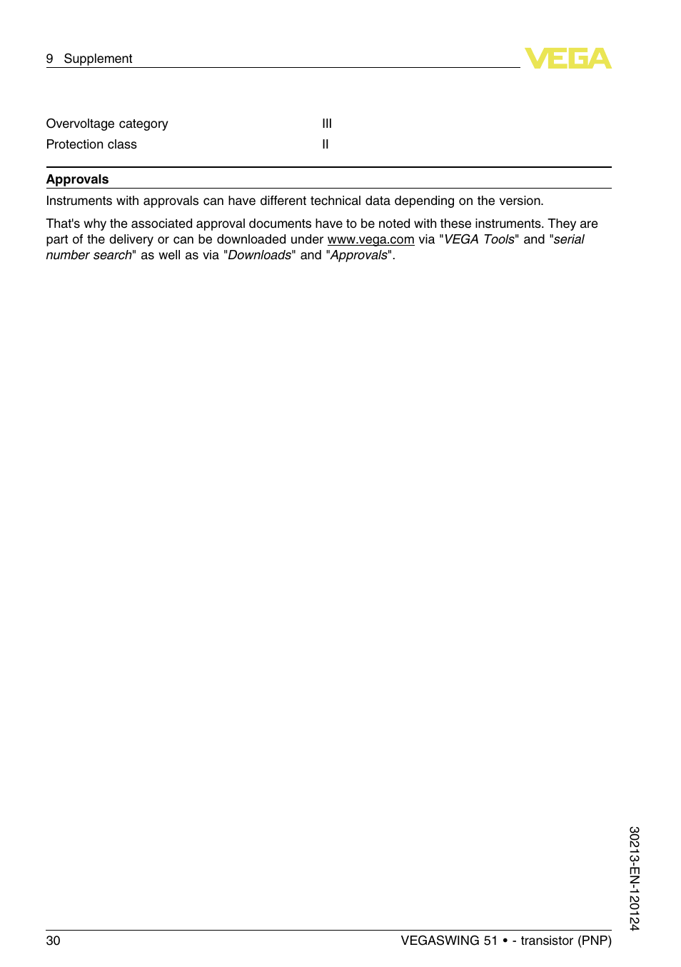 VEGA VEGASWING 51 - transistor (PNP) User Manual | Page 30 / 36