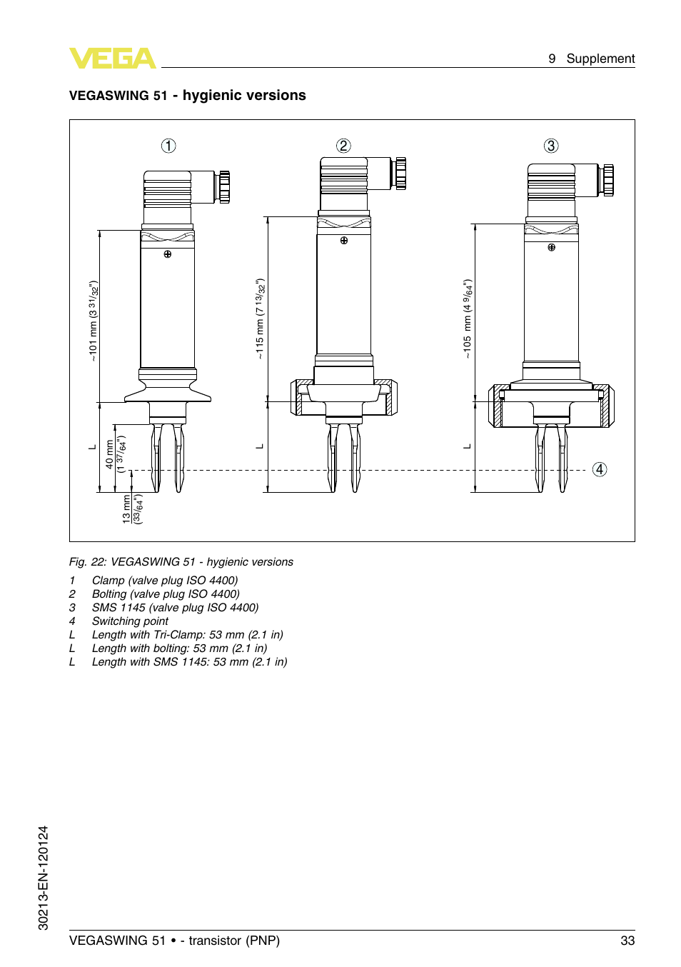 Hygienic versions, Vegaswing 51 | VEGA VEGASWING 51 - transistor (PNP) User Manual | Page 33 / 36