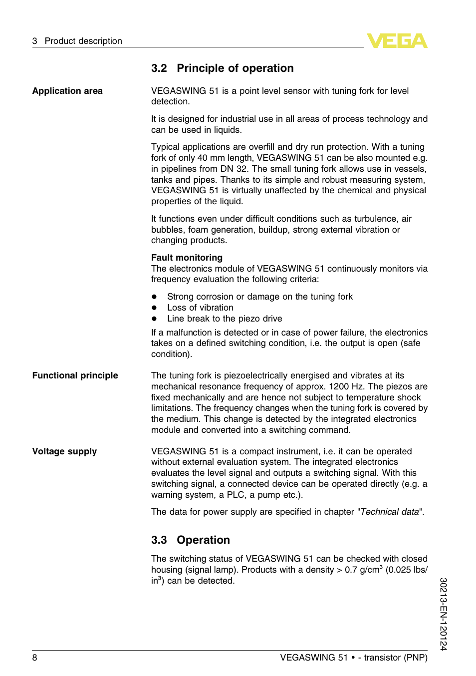 2 principle of operation, 3 operation | VEGA VEGASWING 51 - transistor (PNP) User Manual | Page 8 / 36