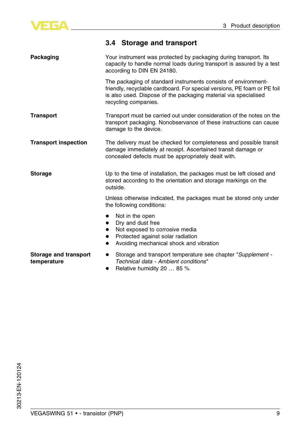 4 storage and transport | VEGA VEGASWING 51 - transistor (PNP) User Manual | Page 9 / 36