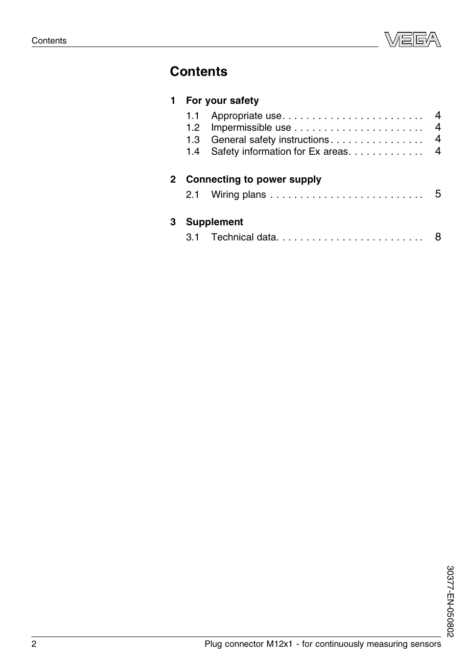 VEGA Plug connector M12x1 for continuously measuring sensors User Manual | Page 2 / 12