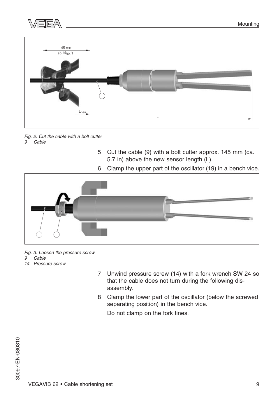 VEGA VEGAVIB 62 Cable shortening set User Manual | Page 9 / 20