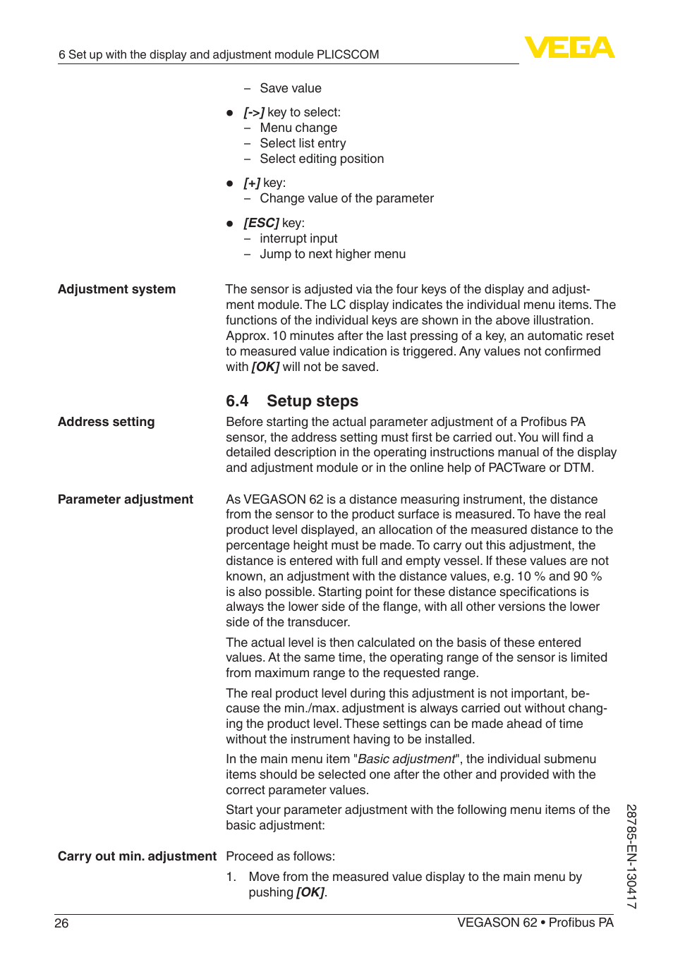 4 setup steps | VEGA VEGASON 62 Profibus PA User Manual | Page 26 / 52