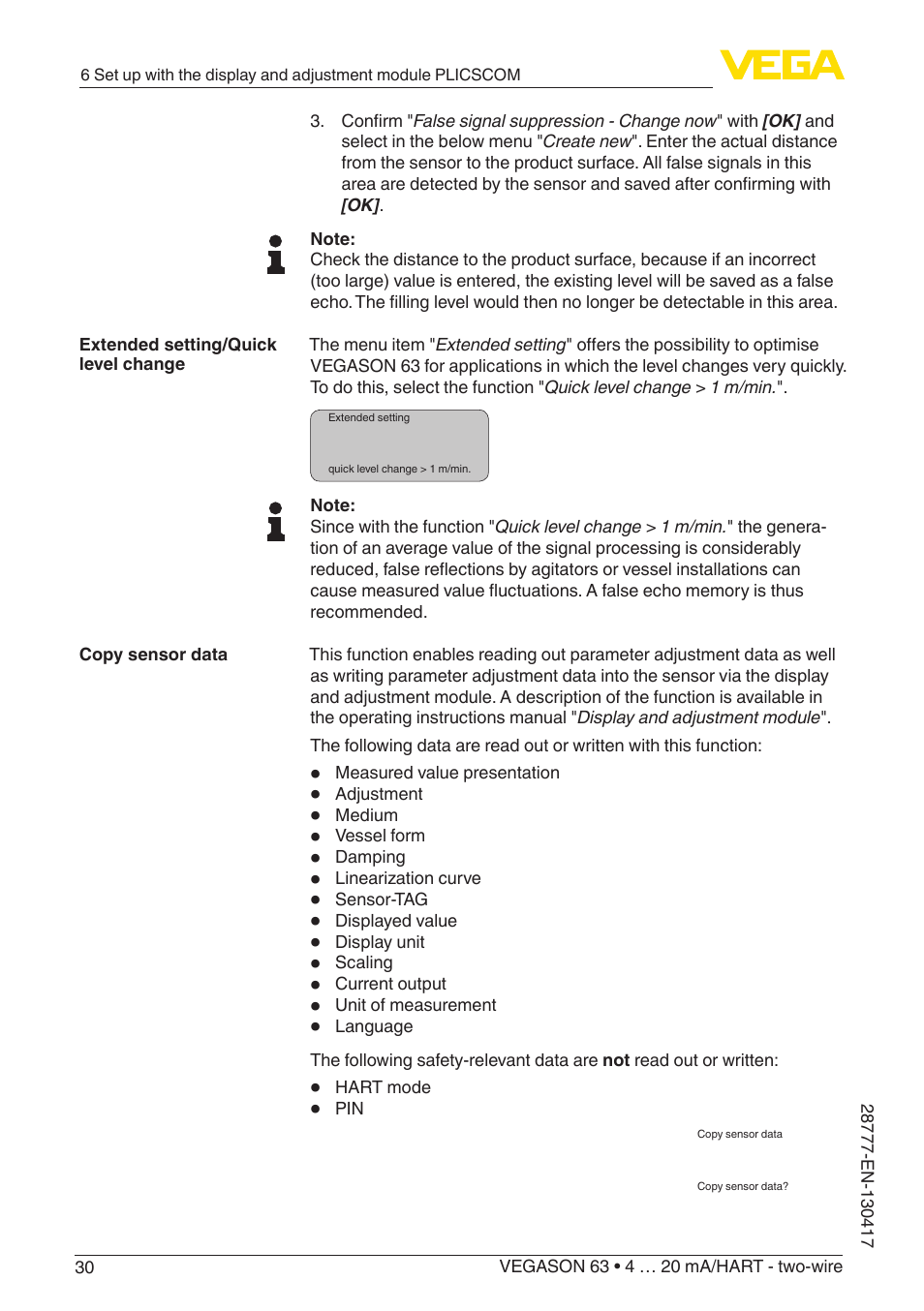 VEGA VEGASON 63 4 … 20 mA_HART - two-wire User Manual | Page 30 / 52