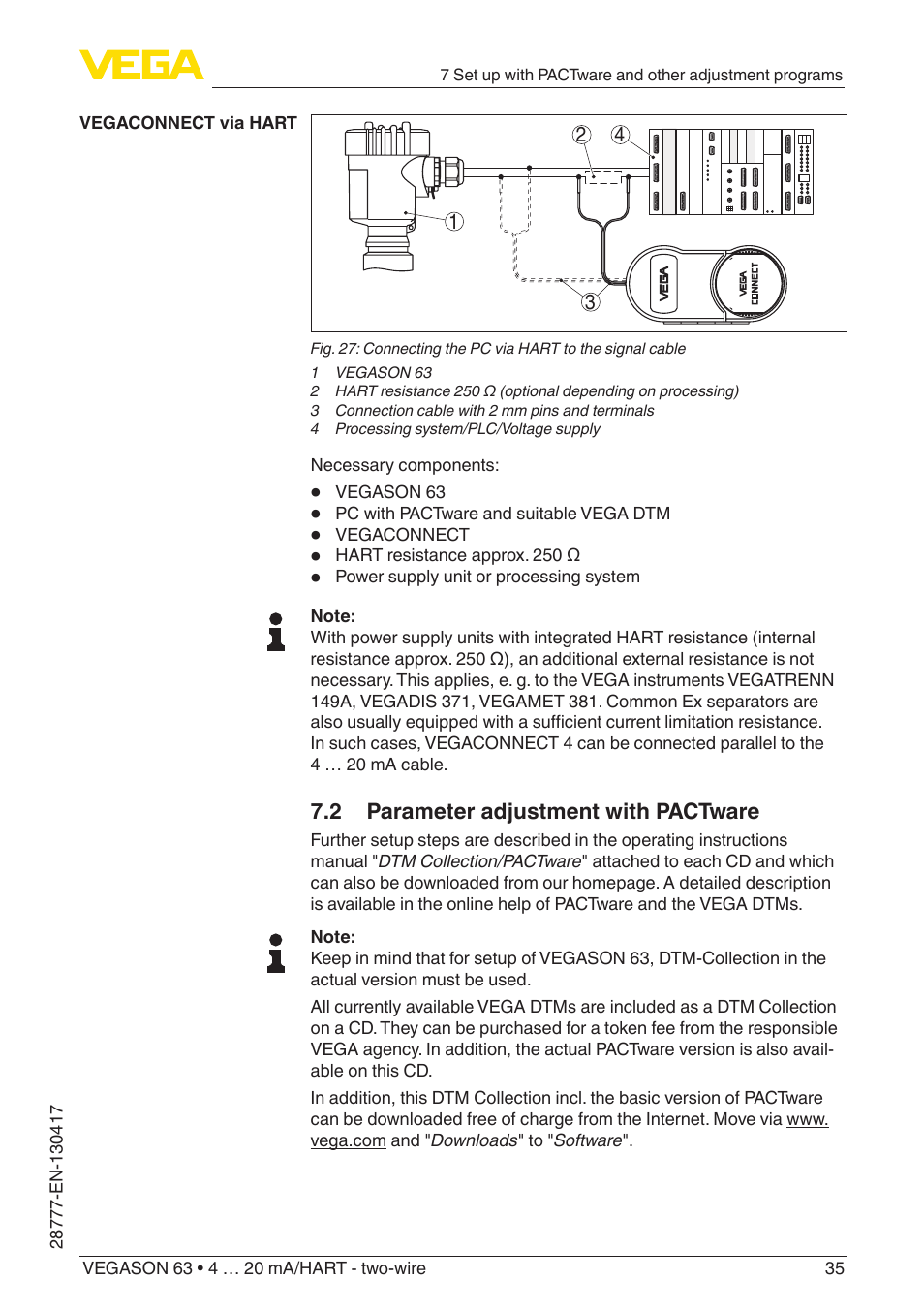 2 parameter adjustment with pactware | VEGA VEGASON 63 4 … 20 mA_HART - two-wire User Manual | Page 35 / 52