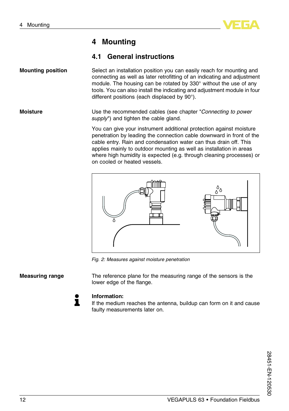 4 mounting, 1 general instructions, 4mounting | VEGA VEGAPULS 63 (≥ 2.0.0 - ≤ 3.8) Foundation Fieldbus User Manual | Page 12 / 72