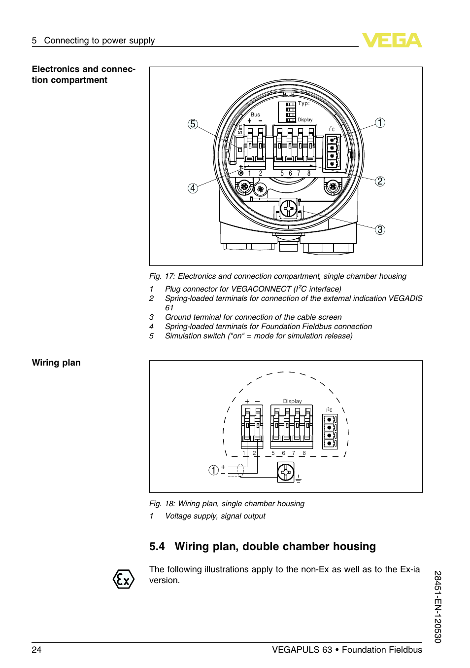 4 wiring plan, double chamber housing | VEGA VEGAPULS 63 (≥ 2.0.0 - ≤ 3.8) Foundation Fieldbus User Manual | Page 24 / 72