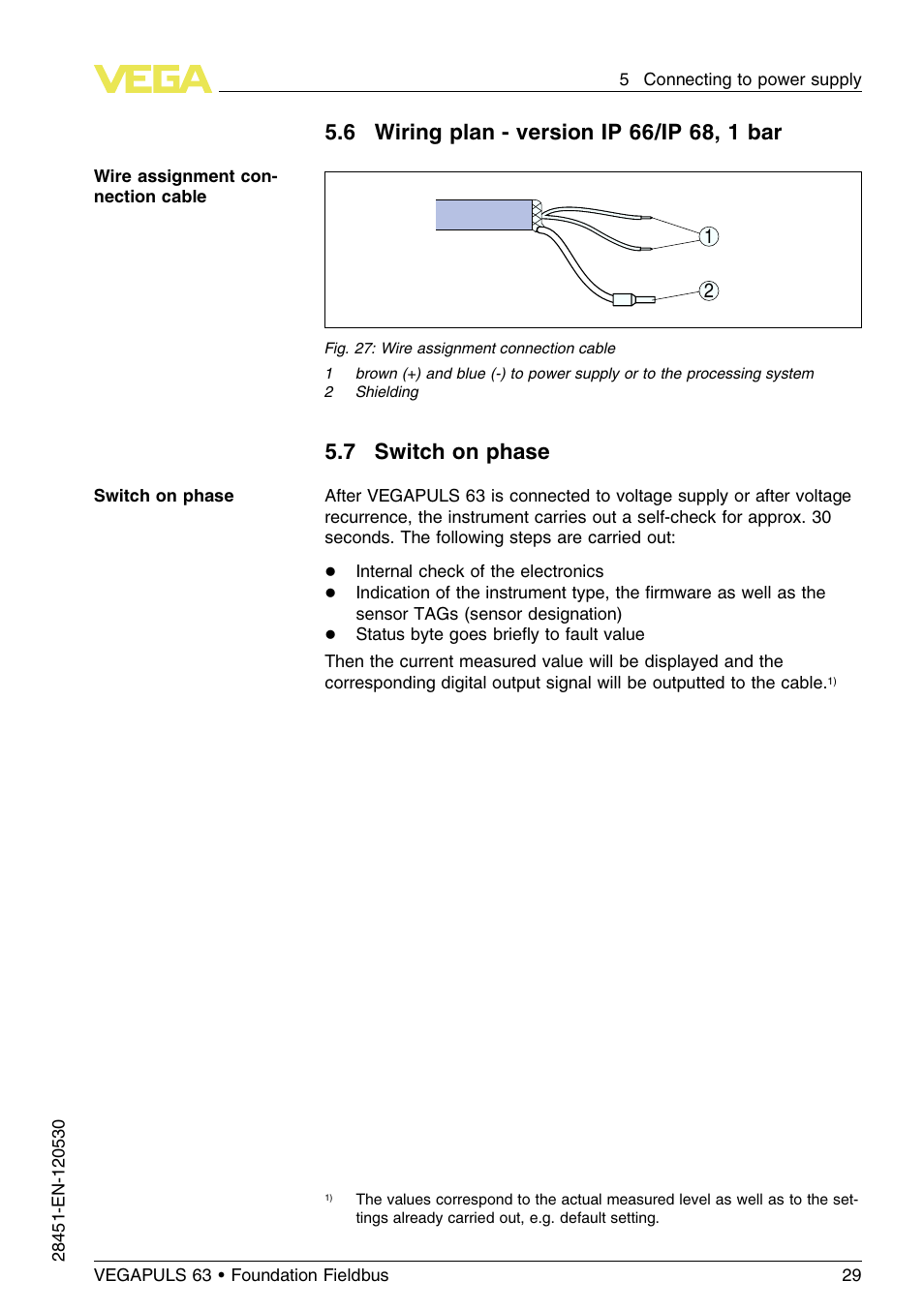 6 wiring plan – version ip66/ip68, 1bar, 7 switch on phase | VEGA VEGAPULS 63 (≥ 2.0.0 - ≤ 3.8) Foundation Fieldbus User Manual | Page 29 / 72