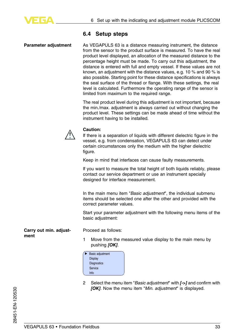 4 setup steps | VEGA VEGAPULS 63 (≥ 2.0.0 - ≤ 3.8) Foundation Fieldbus User Manual | Page 33 / 72