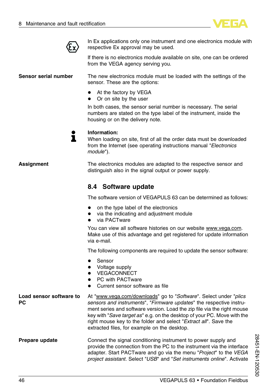 4 software update | VEGA VEGAPULS 63 (≥ 2.0.0 - ≤ 3.8) Foundation Fieldbus User Manual | Page 46 / 72
