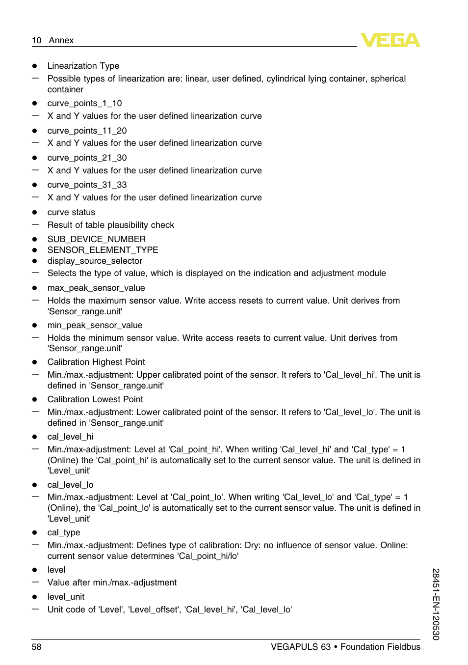 VEGA VEGAPULS 63 (≥ 2.0.0 - ≤ 3.8) Foundation Fieldbus User Manual | Page 58 / 72