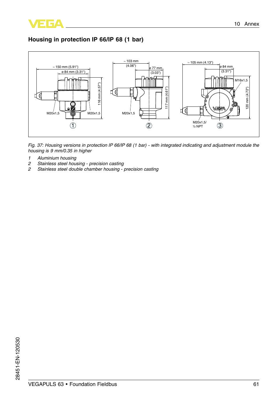 VEGA VEGAPULS 63 (≥ 2.0.0 - ≤ 3.8) Foundation Fieldbus User Manual | Page 61 / 72