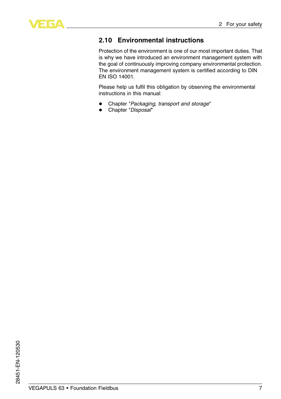 10 environmental instructions | VEGA VEGAPULS 63 (≥ 2.0.0 - ≤ 3.8) Foundation Fieldbus User Manual | Page 7 / 72