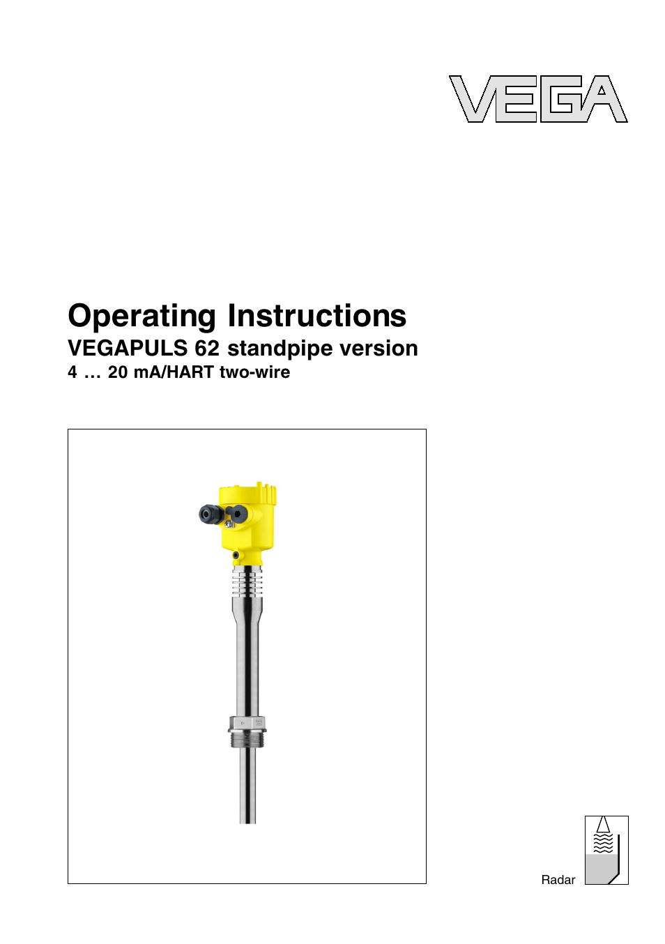 VEGA VEGAPULS 62 (≥ 2.0.0 - ≤ 3.8) standpipe ver. 4 … 20 mA_HART two-wire User Manual | 60 pages