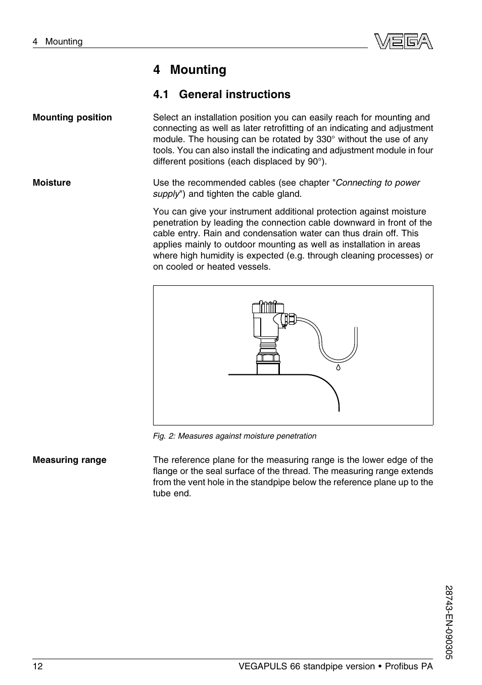 4 mounting, 1 general instructions | VEGA VEGAPULS 66 (≥ 2.0.0 - ≤ 3.8) standpipe ver. Proﬁbus PA User Manual | Page 12 / 60