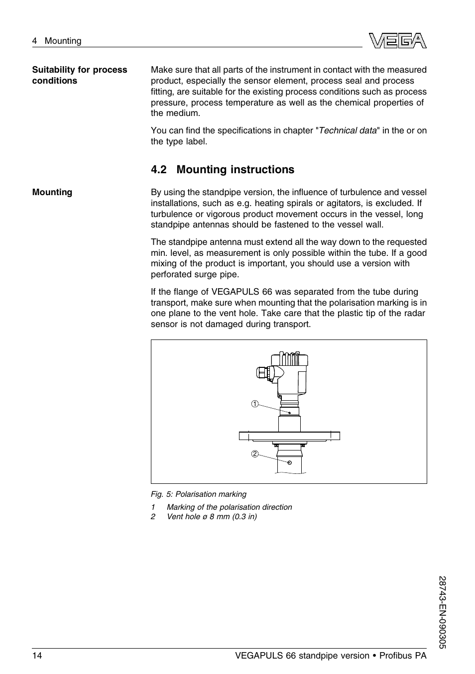 2 mounting instructions | VEGA VEGAPULS 66 (≥ 2.0.0 - ≤ 3.8) standpipe ver. Proﬁbus PA User Manual | Page 14 / 60