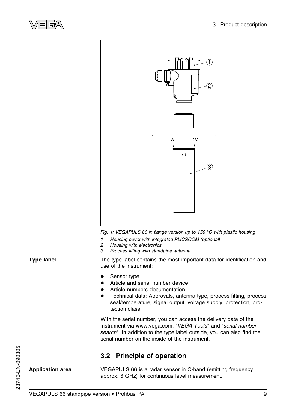 2 principle of operation | VEGA VEGAPULS 66 (≥ 2.0.0 - ≤ 3.8) standpipe ver. Proﬁbus PA User Manual | Page 9 / 60