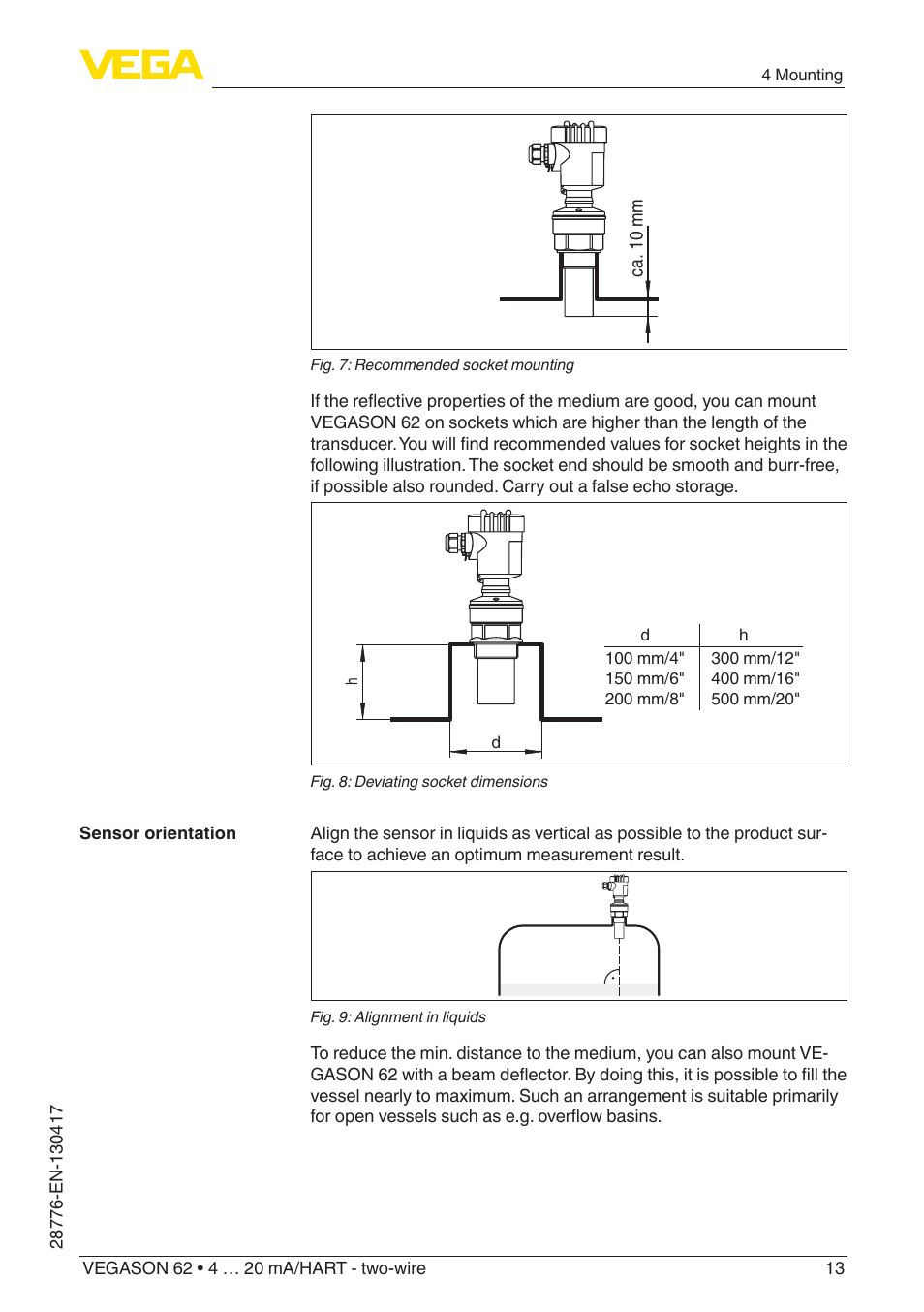 VEGA VEGASON 62 4 … 20 mA_HART - two-wire User Manual | Page 13 / 52