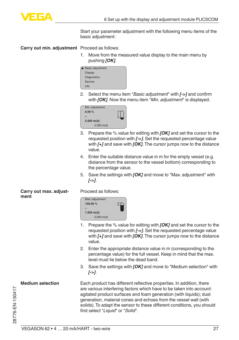 VEGA VEGASON 62 4 … 20 mA_HART - two-wire User Manual | Page 27 / 52