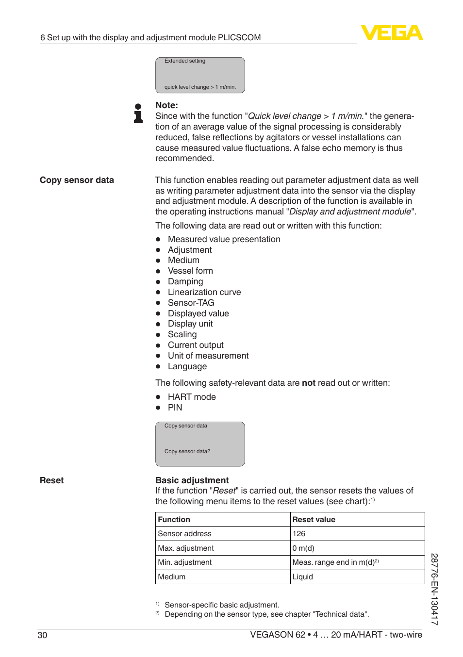 VEGA VEGASON 62 4 … 20 mA_HART - two-wire User Manual | Page 30 / 52