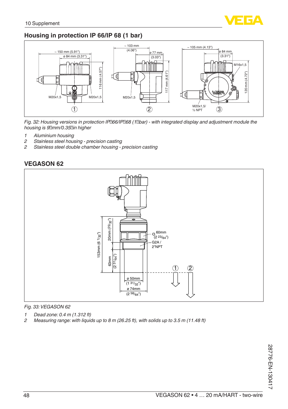 Vegason 62, 10 supplement | VEGA VEGASON 62 4 … 20 mA_HART - two-wire User Manual | Page 48 / 52