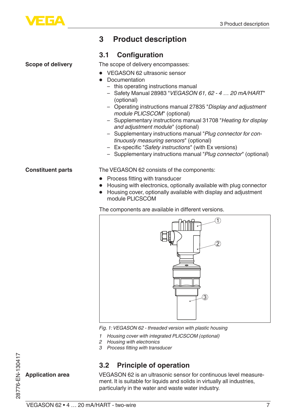 3 product description | VEGA VEGASON 62 4 … 20 mA_HART - two-wire User Manual | Page 7 / 52