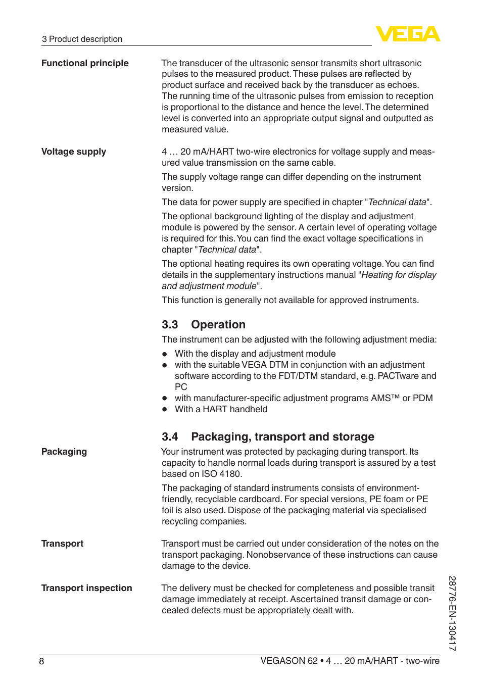 VEGA VEGASON 62 4 … 20 mA_HART - two-wire User Manual | Page 8 / 52
