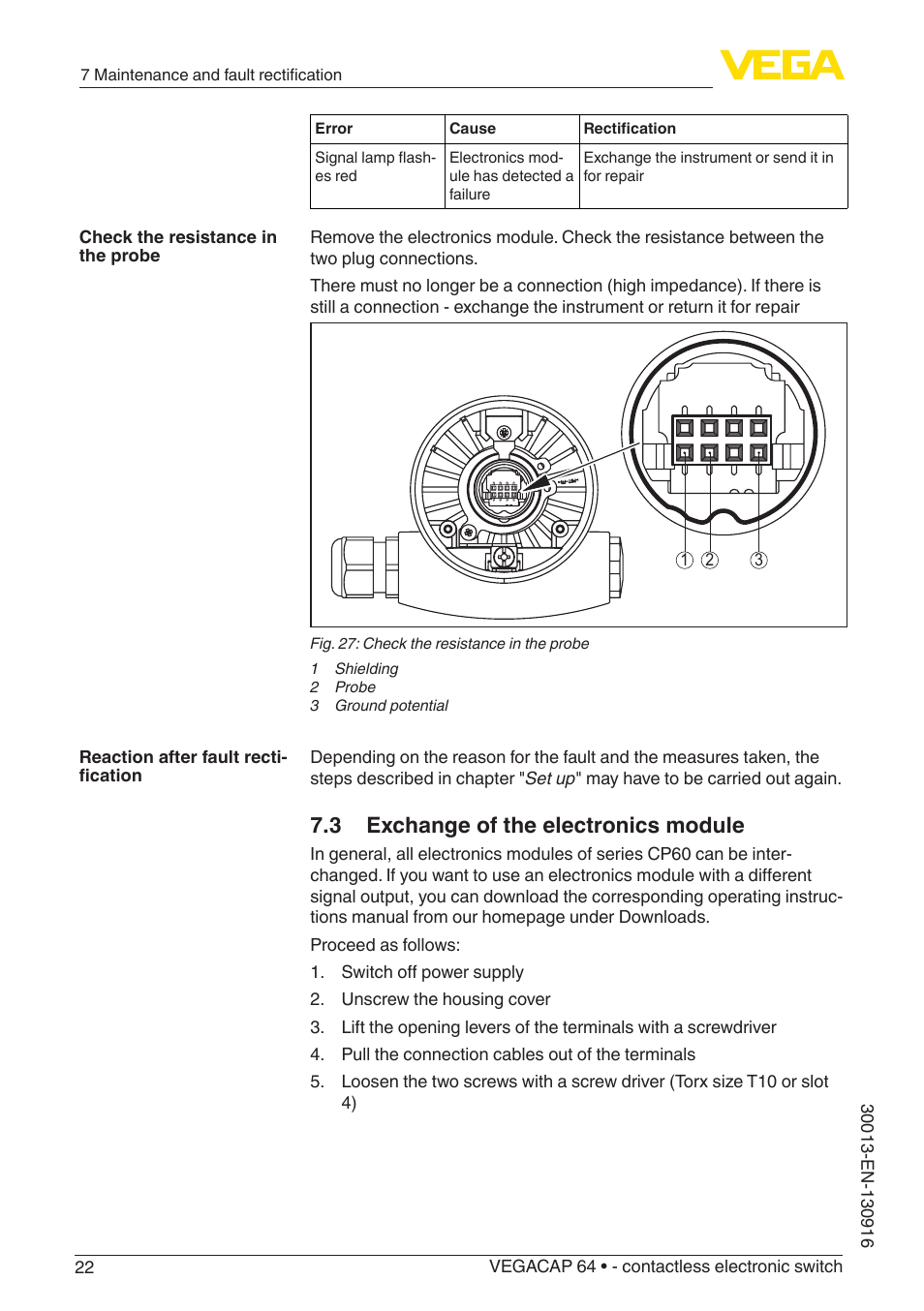 3 exchange of the electronics module | VEGA VEGACAP 64 - contactless electronic switch User Manual | Page 22 / 36