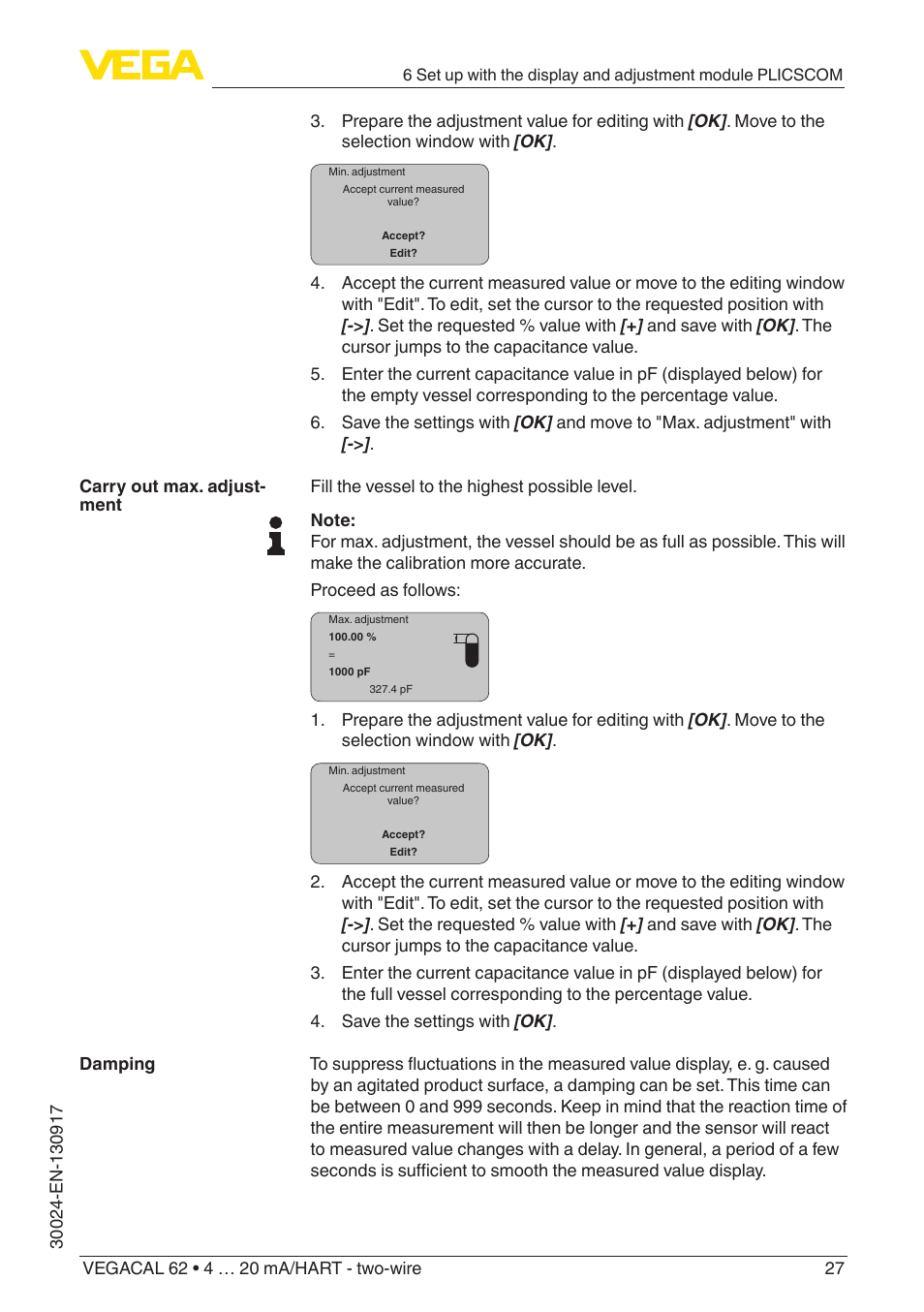 VEGA VEGACAL 62 4 … 20 mA_HART - two-wire User Manual | Page 27 / 52