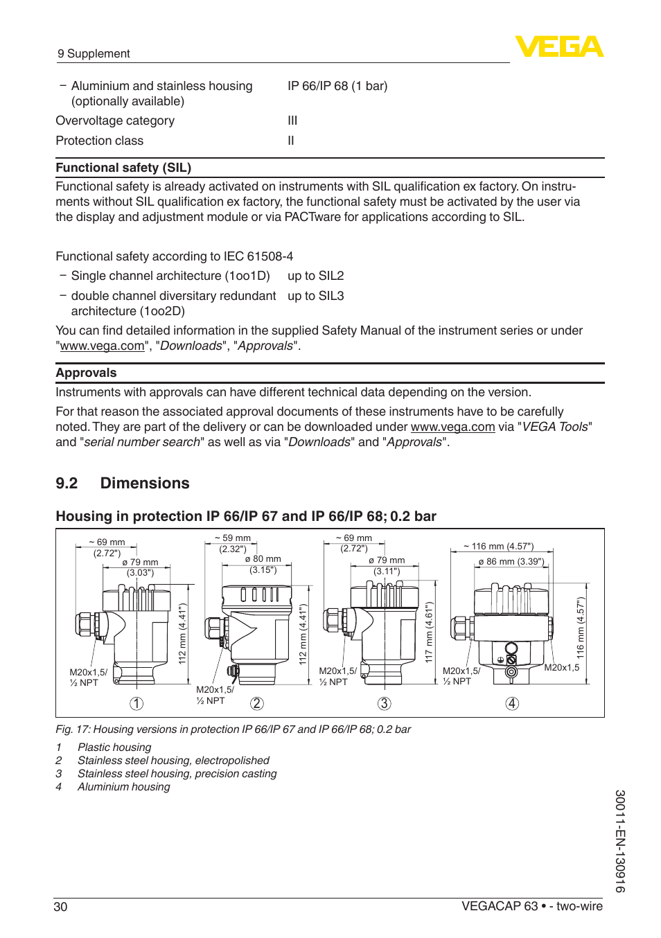 2 dimensions | VEGA VEGACAP 63 - two-wire User Manual | Page 30 / 36