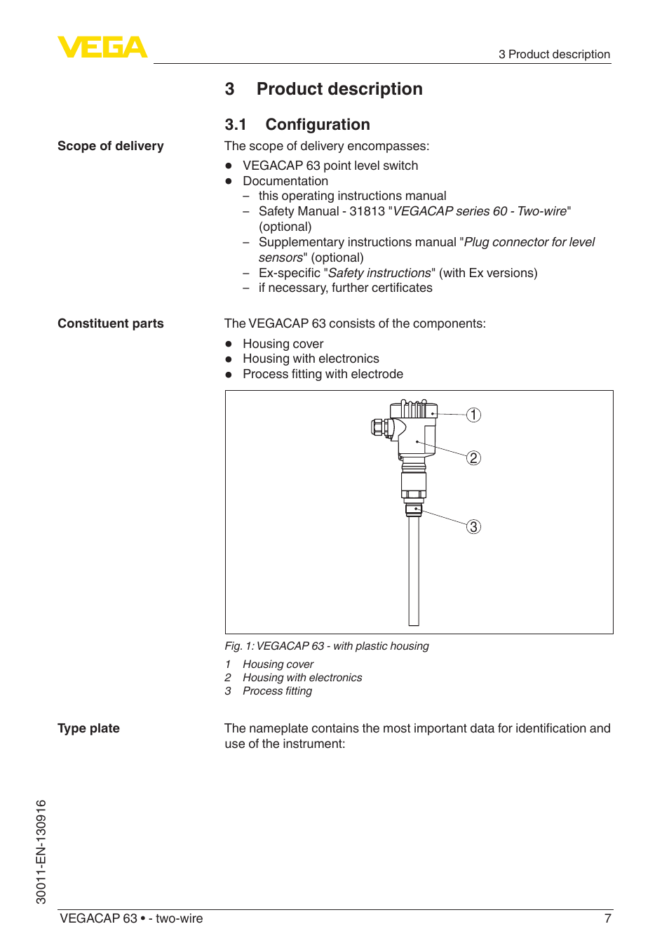 3 product description, 1 configuration | VEGA VEGACAP 63 - two-wire User Manual | Page 7 / 36