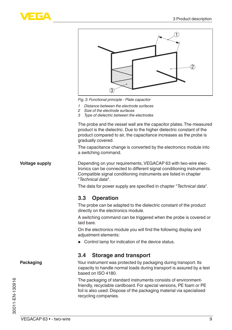 3 operation, 4 storage and transport | VEGA VEGACAP 63 - two-wire User Manual | Page 9 / 36