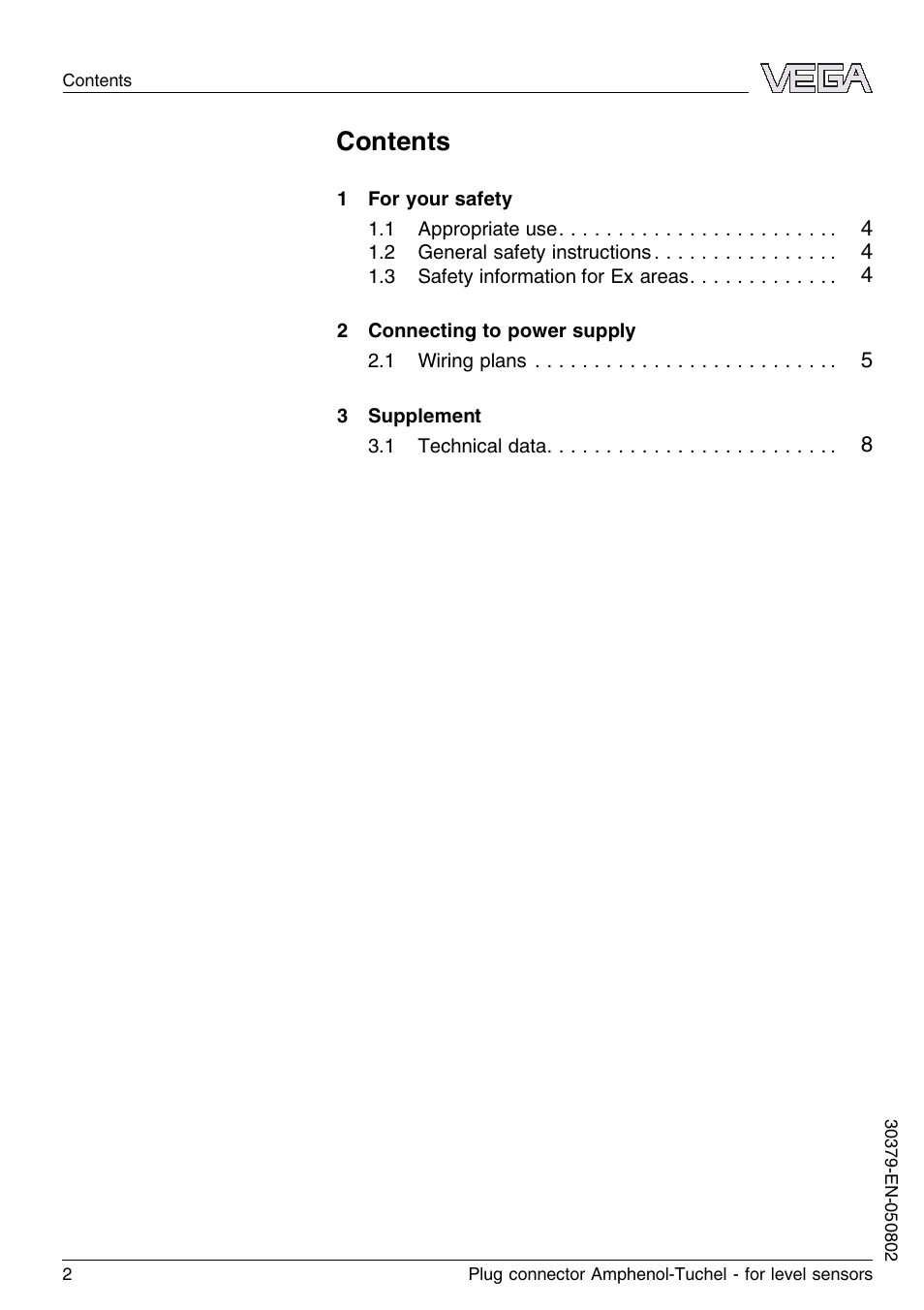 VEGA Plug connector Amphenol-Tuchel for level sensors User Manual | Page 2 / 8