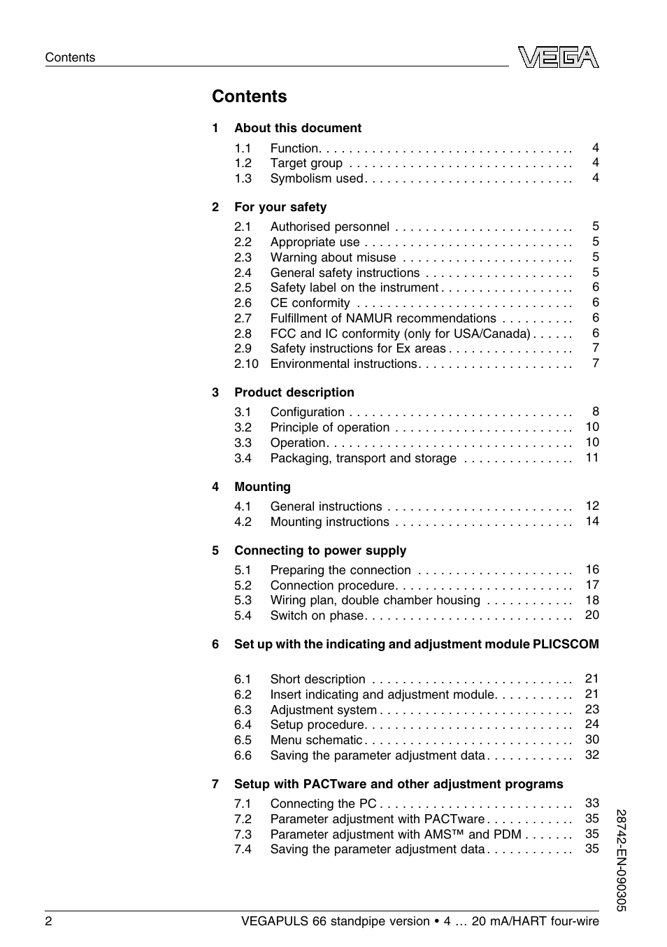 VEGA VEGAPULS 66 (≥ 2.0.0 - ≤ 3.8) standpipe ver. 4 … 20 mA_HART four-wire User Manual | Page 2 / 52
