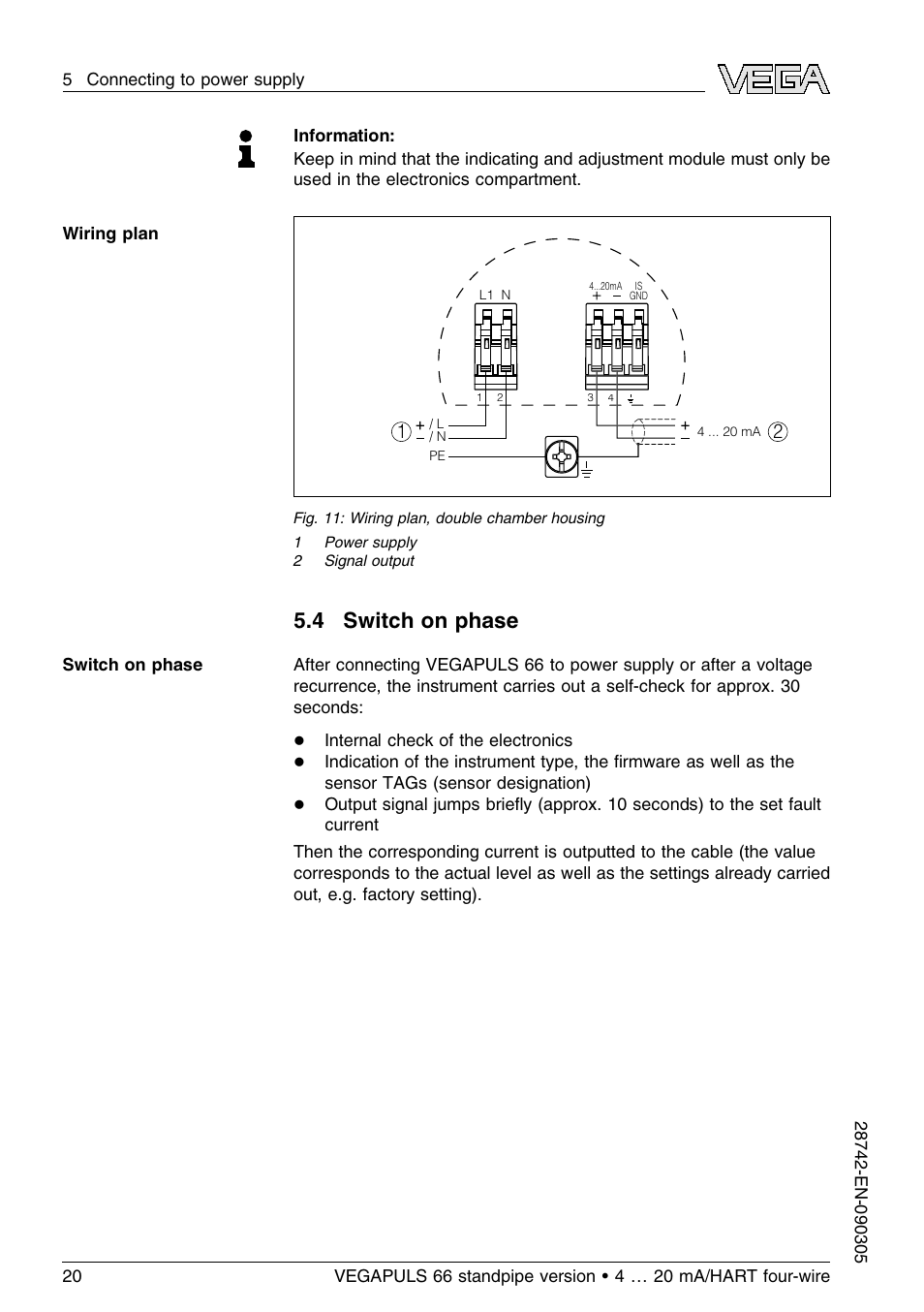 4 switch on phase | VEGA VEGAPULS 66 (≥ 2.0.0 - ≤ 3.8) standpipe ver. 4 … 20 mA_HART four-wire User Manual | Page 20 / 52