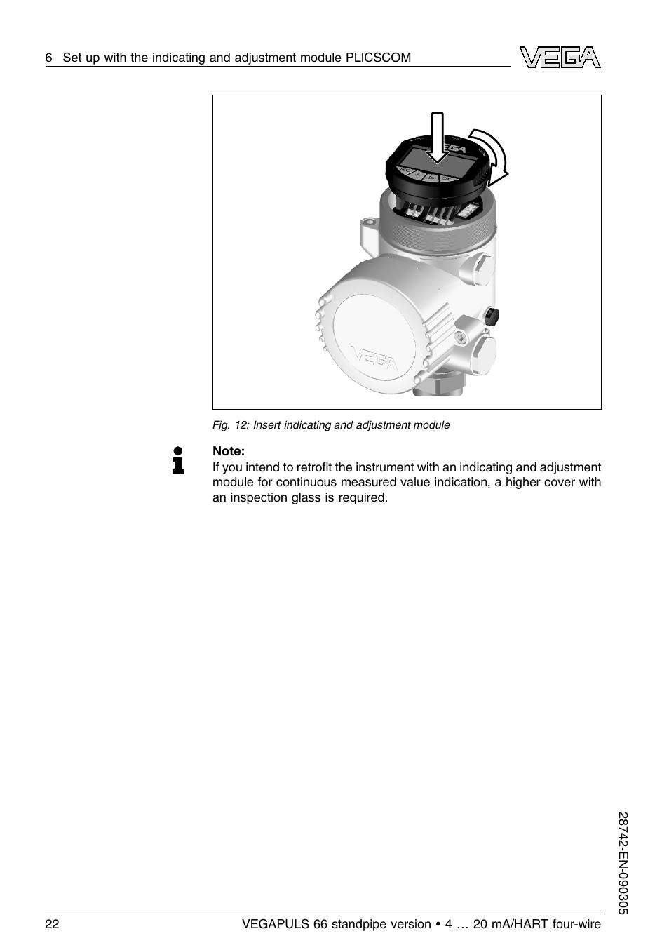 VEGA VEGAPULS 66 (≥ 2.0.0 - ≤ 3.8) standpipe ver. 4 … 20 mA_HART four-wire User Manual | Page 22 / 52