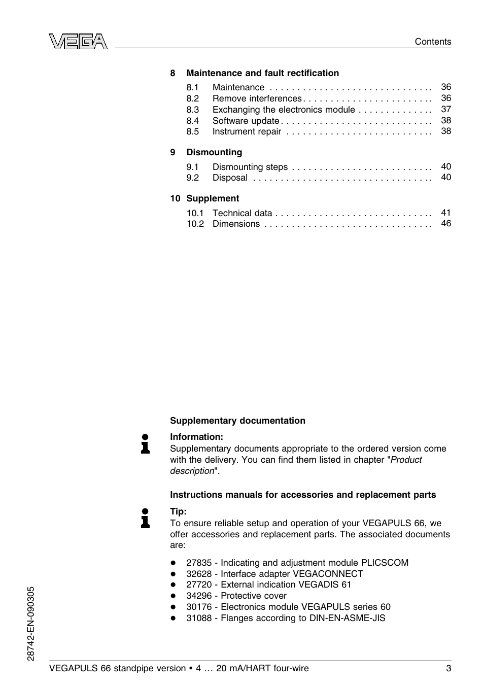 VEGA VEGAPULS 66 (≥ 2.0.0 - ≤ 3.8) standpipe ver. 4 … 20 mA_HART four-wire User Manual | Page 3 / 52