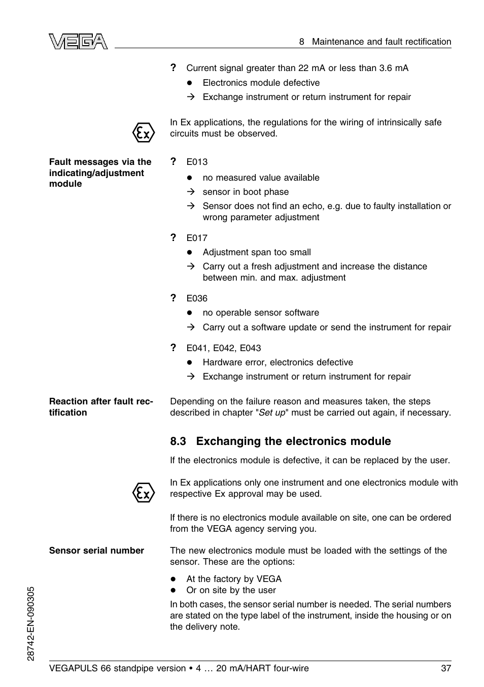 3 exchanging the electronics module | VEGA VEGAPULS 66 (≥ 2.0.0 - ≤ 3.8) standpipe ver. 4 … 20 mA_HART four-wire User Manual | Page 37 / 52