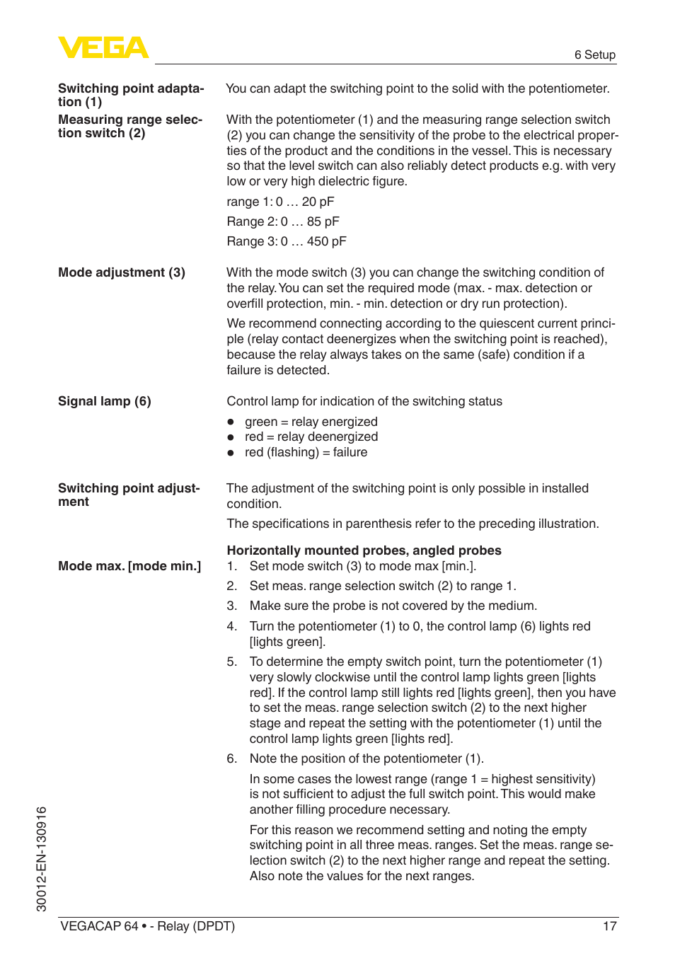 VEGA VEGACAP 64 - Relay (DPDT) User Manual | Page 17 / 32