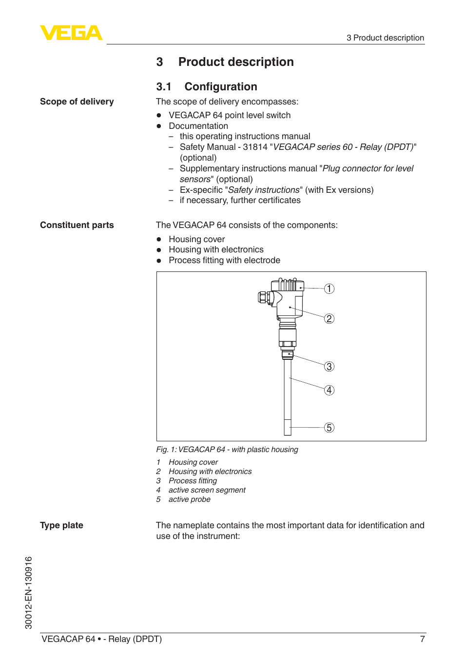 3 product description, 1 configuration | VEGA VEGACAP 64 - Relay (DPDT) User Manual | Page 7 / 32