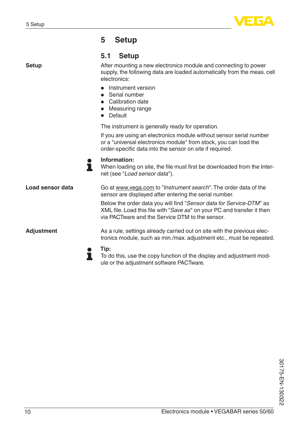 5 setup | VEGA VEGABAR series 50_60 User Manual | Page 10 / 16