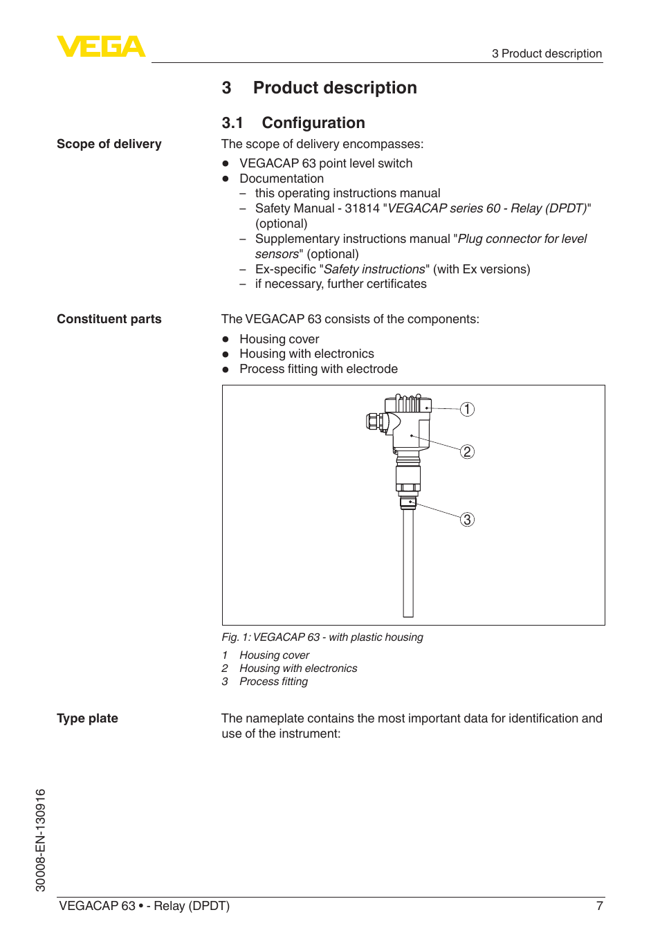 3 product description, 1 configuration | VEGA VEGACAP 63 - Relay (DPDT) User Manual | Page 7 / 36