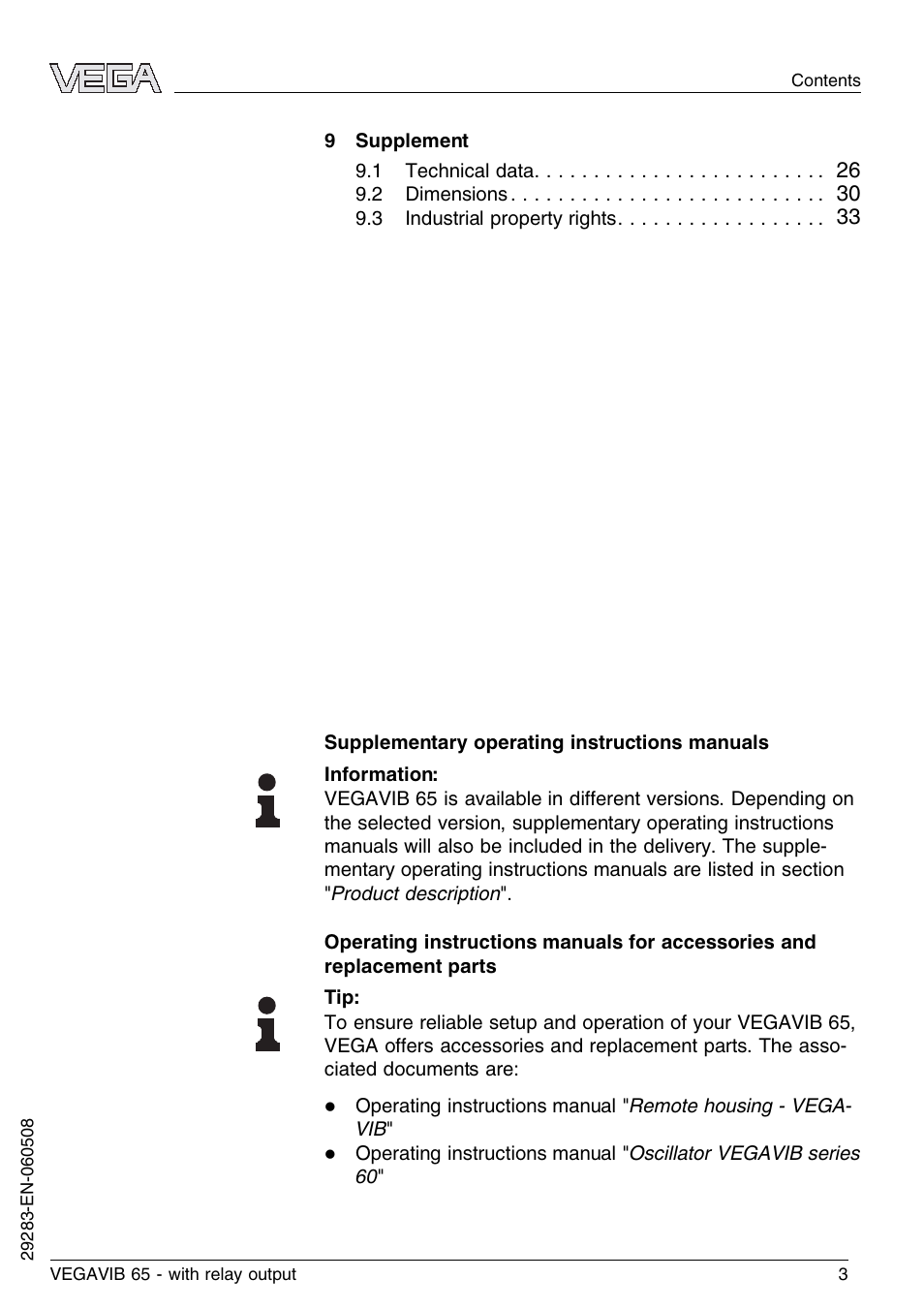 VEGA VEGAVIB 65 - relay output User Manual | Page 3 / 36