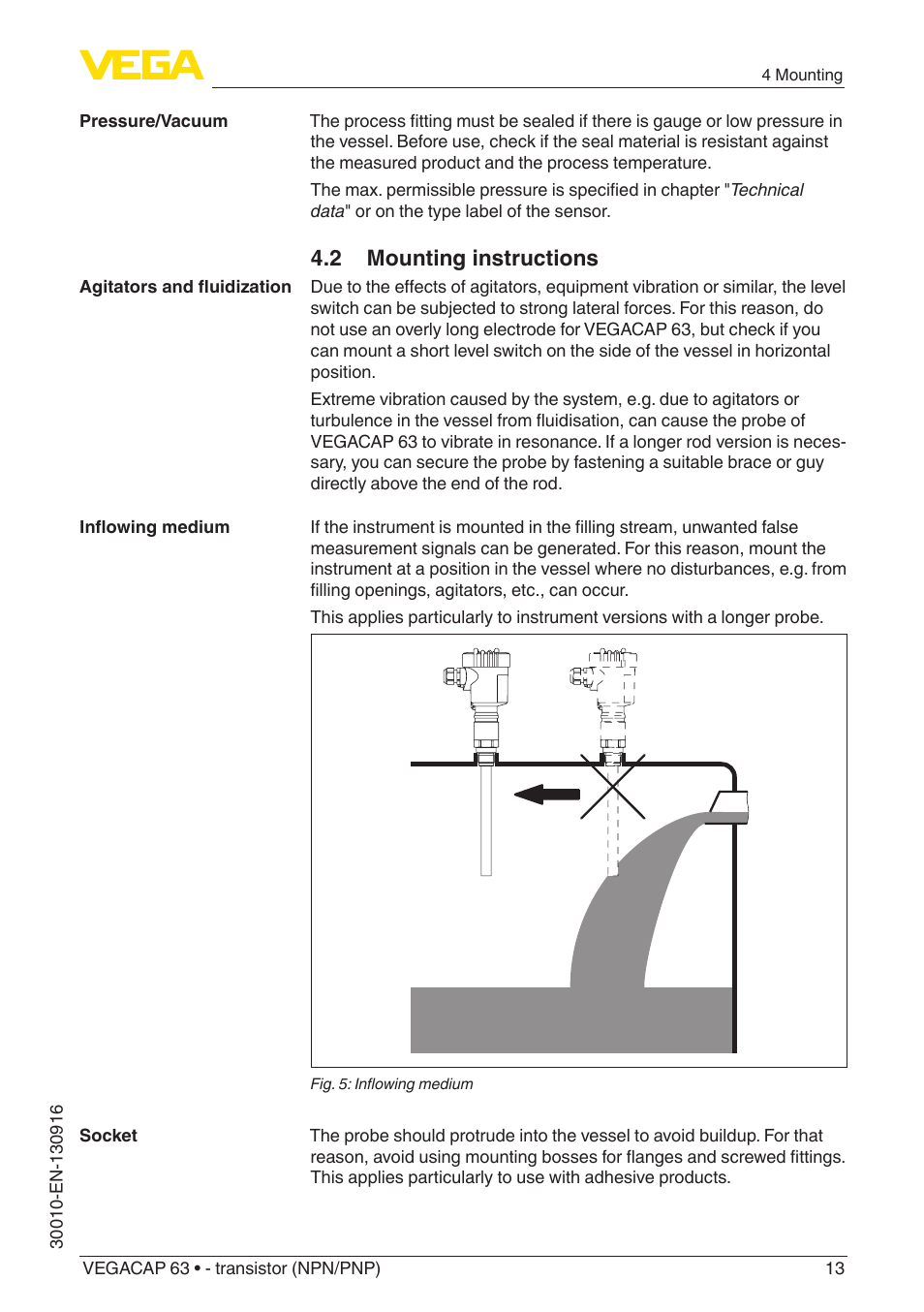 2 mounting instructions | VEGA VEGACAP 63 - transistor (NPN_PNP) User Manual | Page 13 / 40