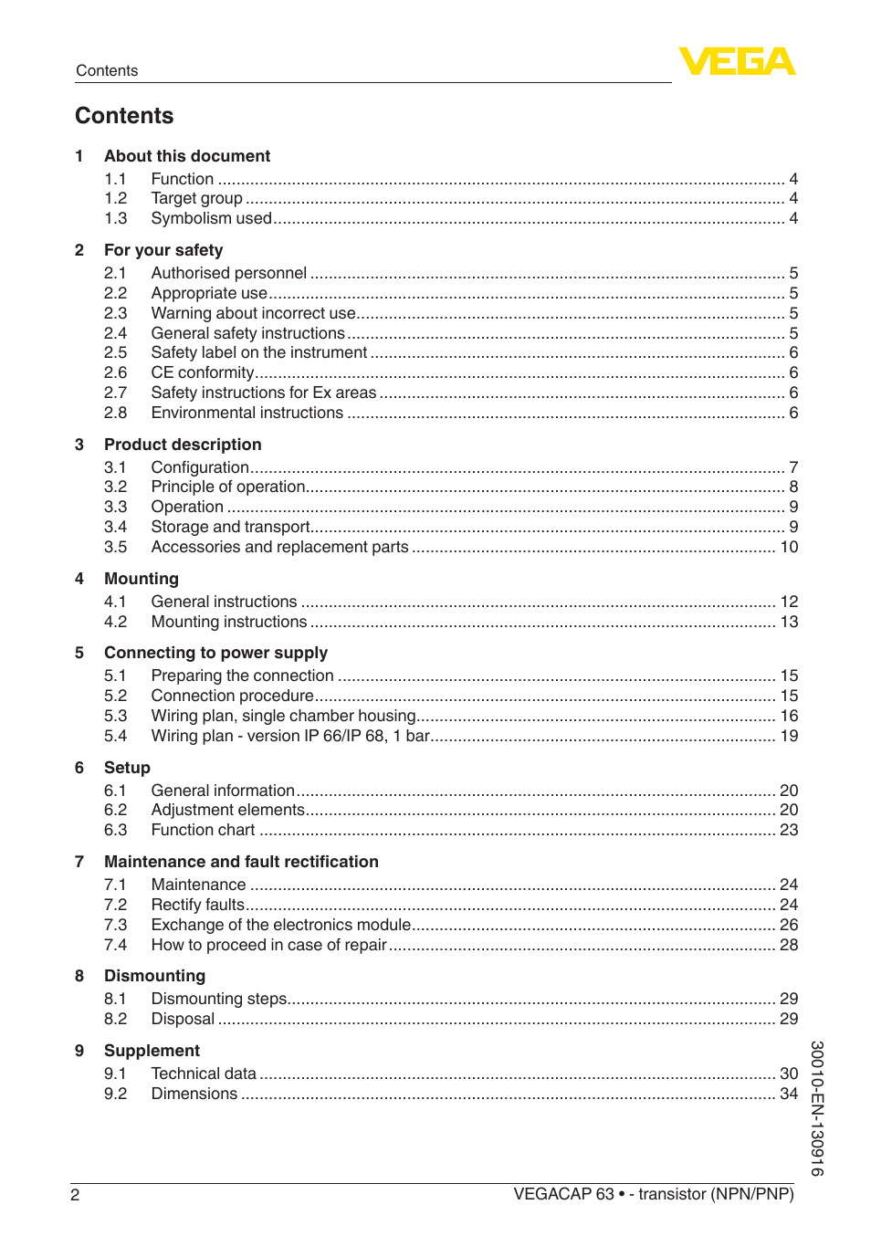 VEGA VEGACAP 63 - transistor (NPN_PNP) User Manual | Page 2 / 40