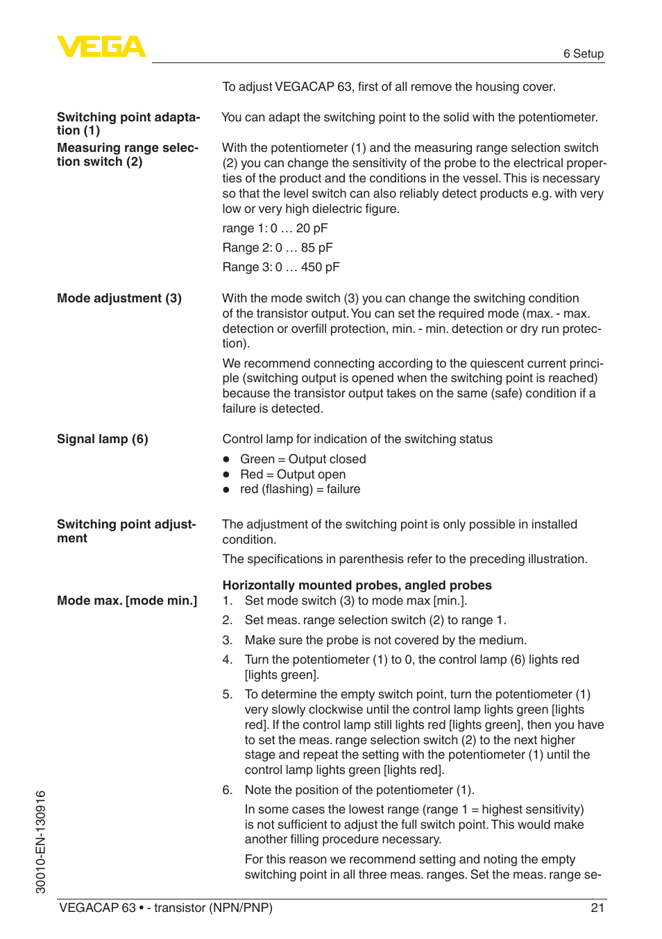 VEGA VEGACAP 63 - transistor (NPN_PNP) User Manual | Page 21 / 40