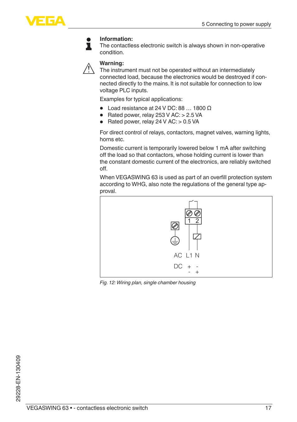 VEGA VEGASWING 63 - contactless electronic switch User Manual | Page 17 / 36