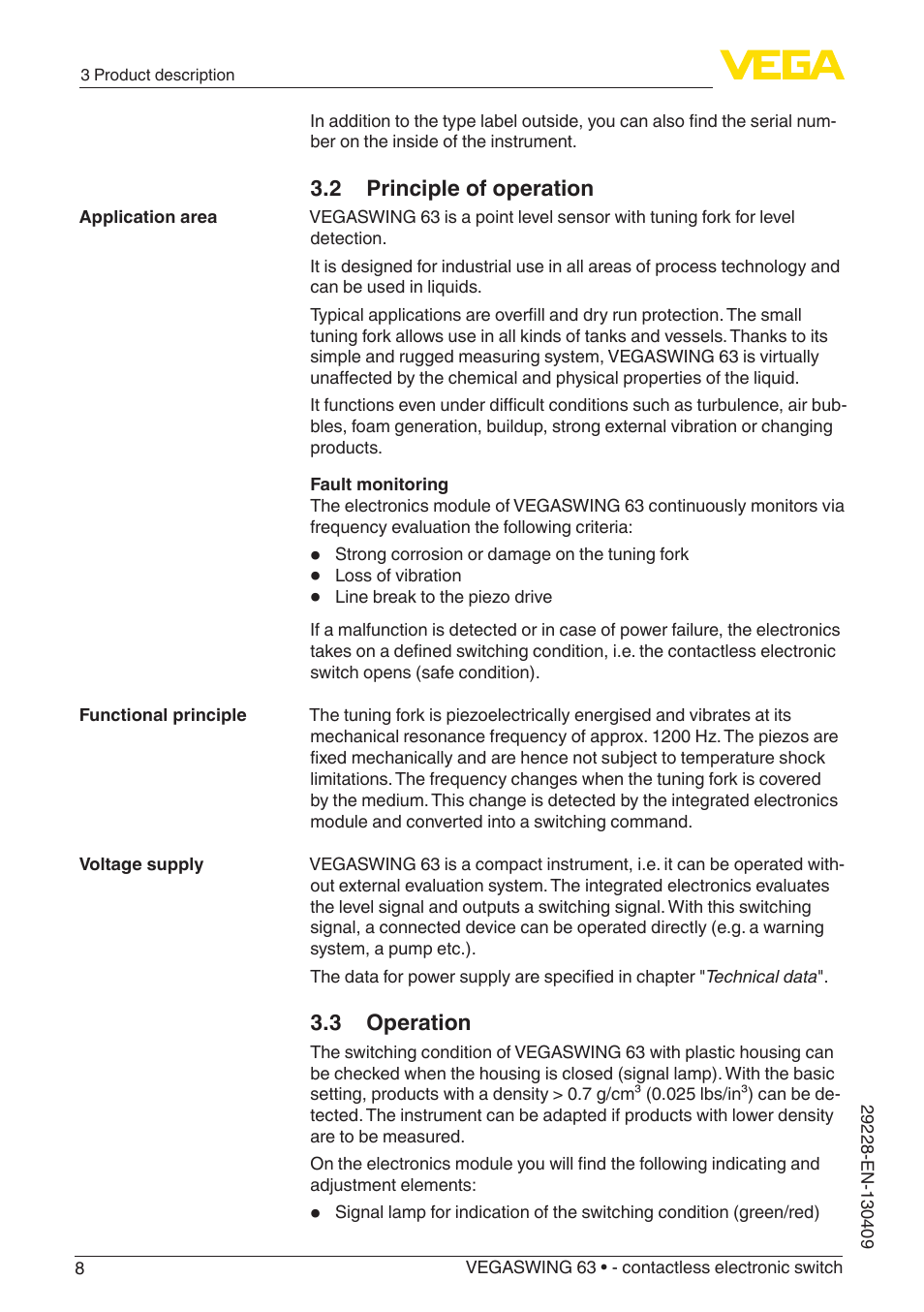 VEGA VEGASWING 63 - contactless electronic switch User Manual | Page 8 / 36