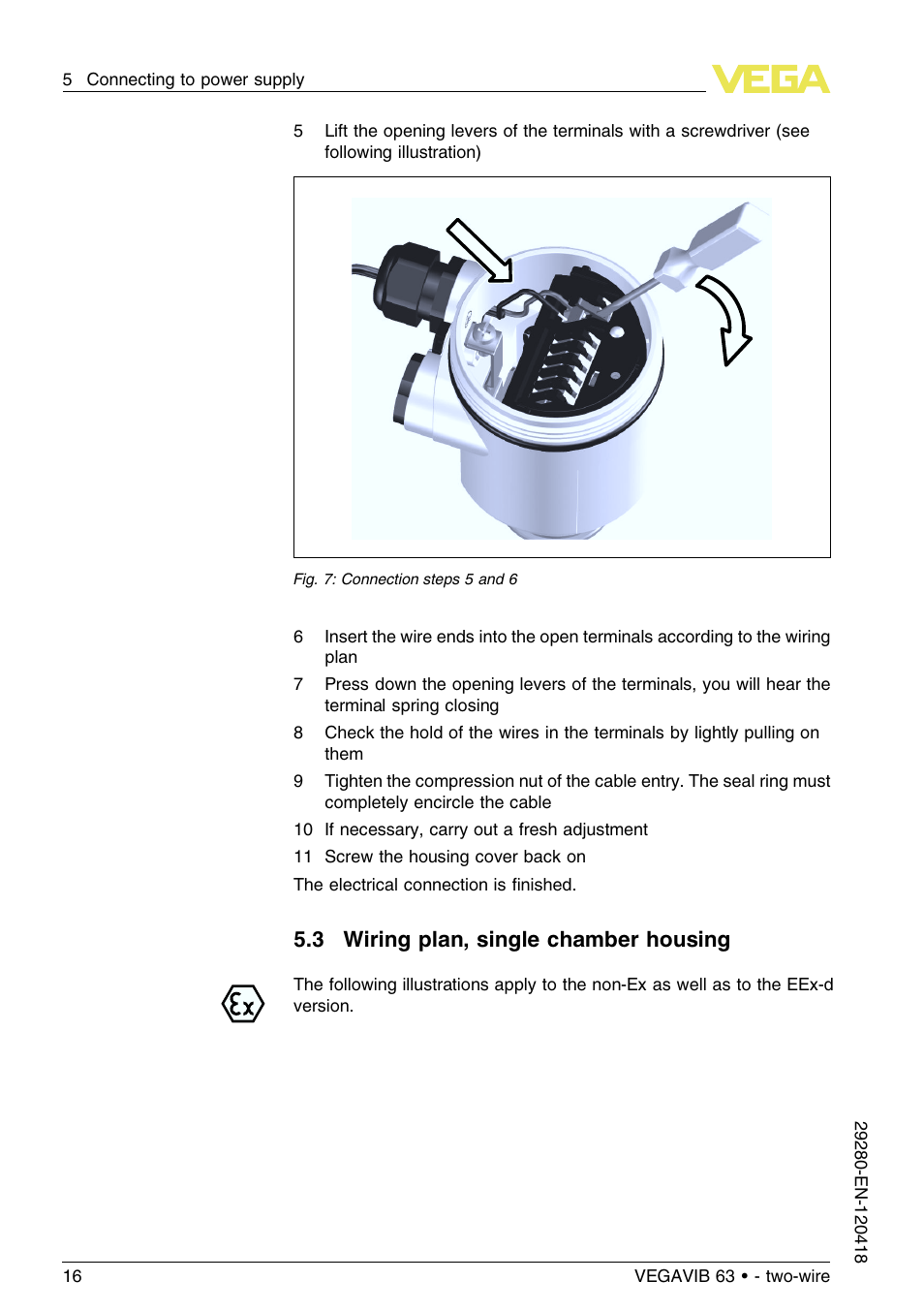 3 wiring plan, single chamber housing | VEGA VEGAVIB 63 - two-wire User Manual | Page 16 / 40