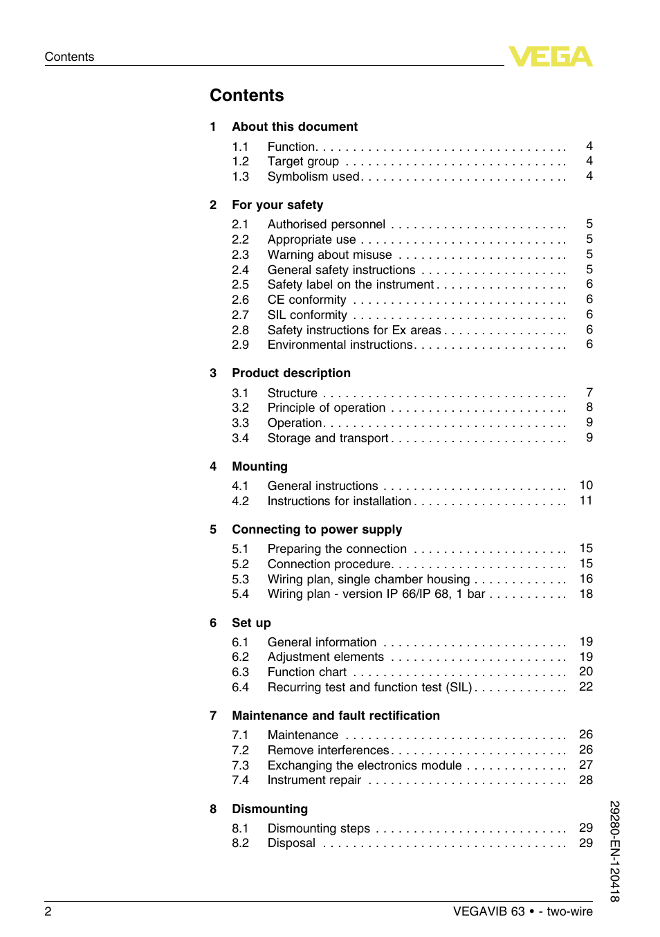 VEGA VEGAVIB 63 - two-wire User Manual | Page 2 / 40